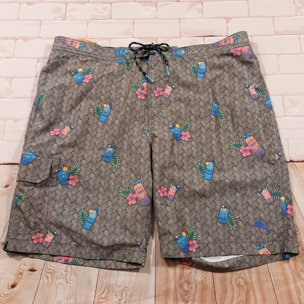 Tommy Bahama Swim Trunks Hybrid Shorts Mens XL‎ Beach Hawaiian Cocktail Gray